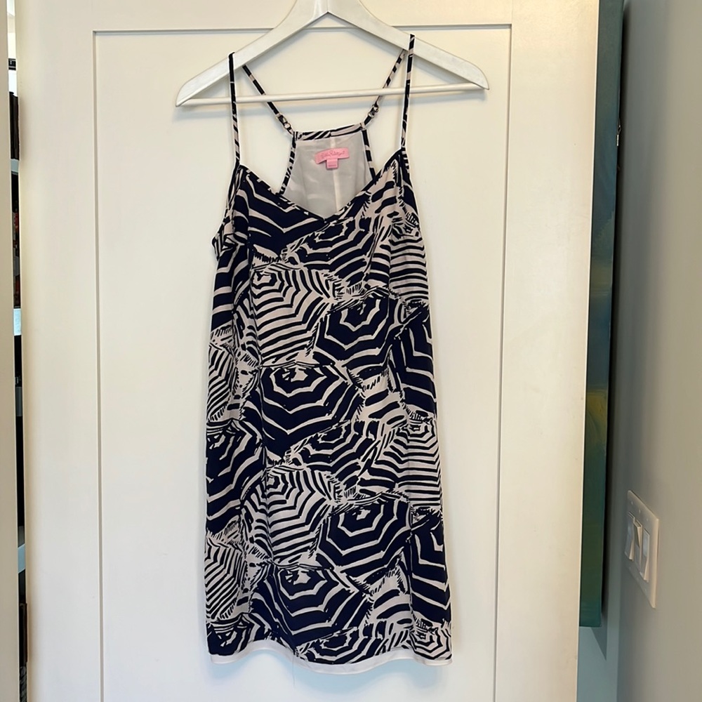 Lilly Pulitzer Dress Adjustable Straps Small Blue and White
